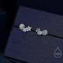 Sterling Silver Tiny Forget Me Not Flower Bouquet Cz Stud Earrings, thumbnail 1 of 12