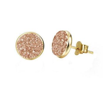 Round Rose Druzy Crystal 18k Gold Plated Studs, 3 of 4
