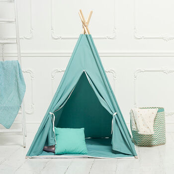 Kids Teepee Tent Turquoise Set With Floor Mat, 4 of 4