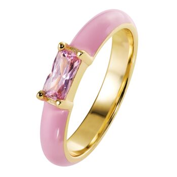 Gold Plated Cz Pink Enamel Stacker Ring, 2 of 6