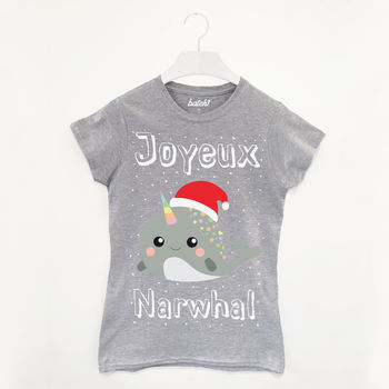 Joyeux Narwhal Women's Christmas T Shirt, 2 of 3