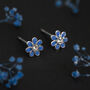 Sterling Silver Blue Forget Me Not Flower Tiny Stud Earrings, thumbnail 5 of 10