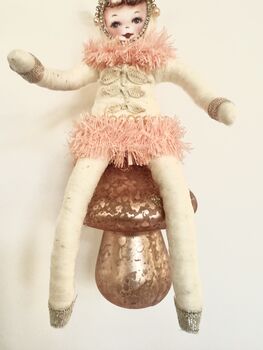Spun Cotton Christmas Decoration Pink Toadstool Fairy, 4 of 6