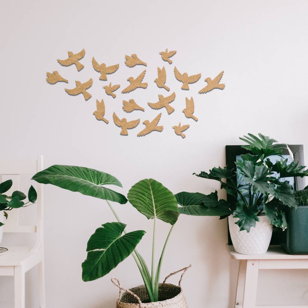 Wooden Flying Birds Wall Art, Flock Of Birds Wall Decor By Duke Craft