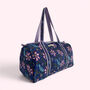 Blue And Purple Floral Print Weekend Duffle Bag, thumbnail 1 of 4