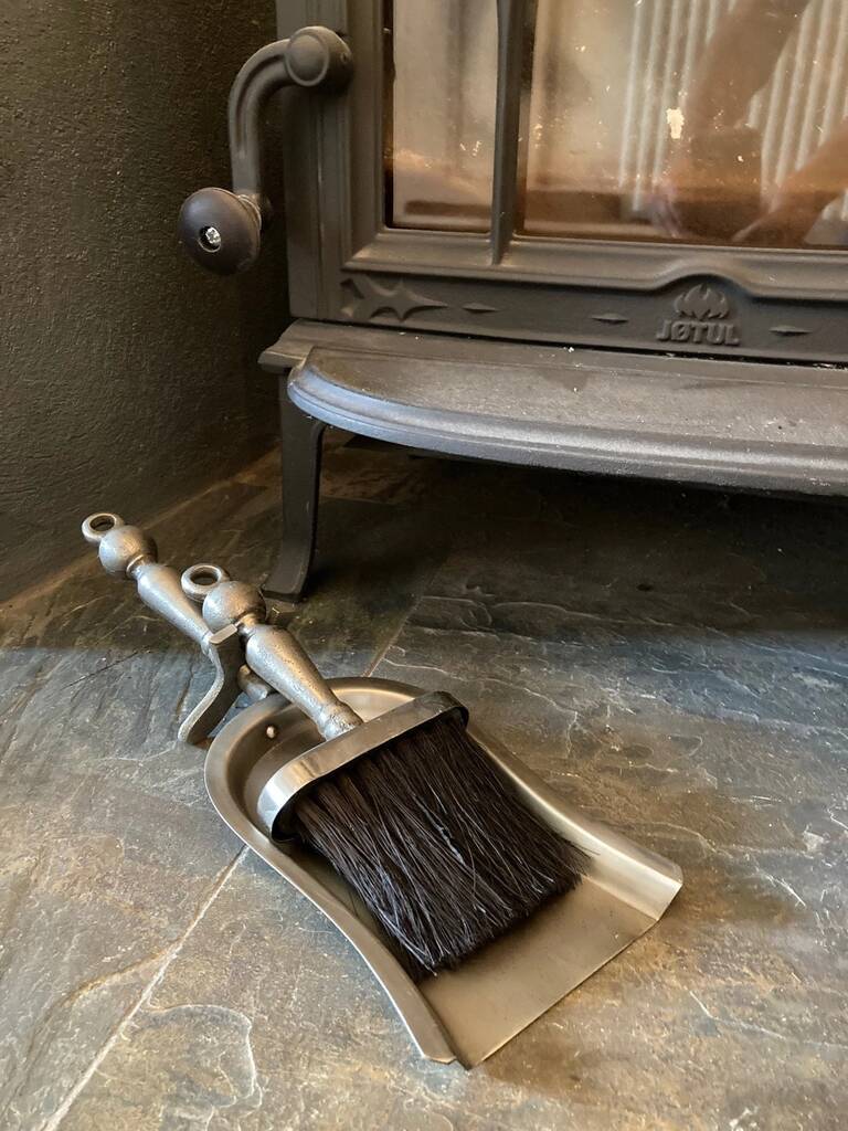 Pewter Hearth Tidy Set Ash Pan And Brush For Fireplace, 1 of 6