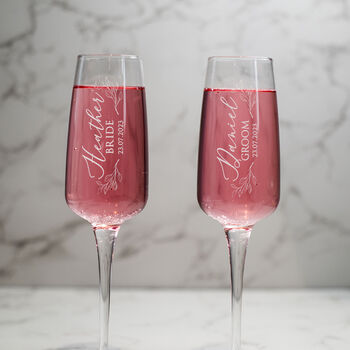 Botanical Bridal Party Wedding Champagne Prosecco Flute Glass, 3 of 7