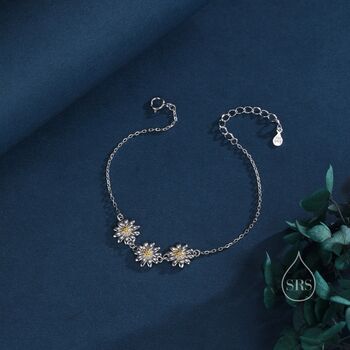 Daisy Flower Trio Bracelet In Sterling Silver, 5 of 8
