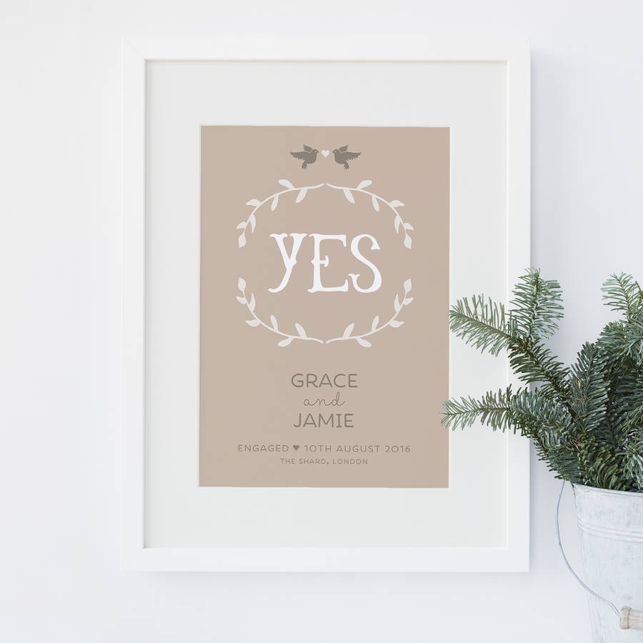 'Yes' Personalised Engagement Or Wedding Print, 1 of 7