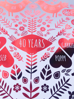 40th Ruby Wedding Anniversary Family Tree Print, 3 of 3