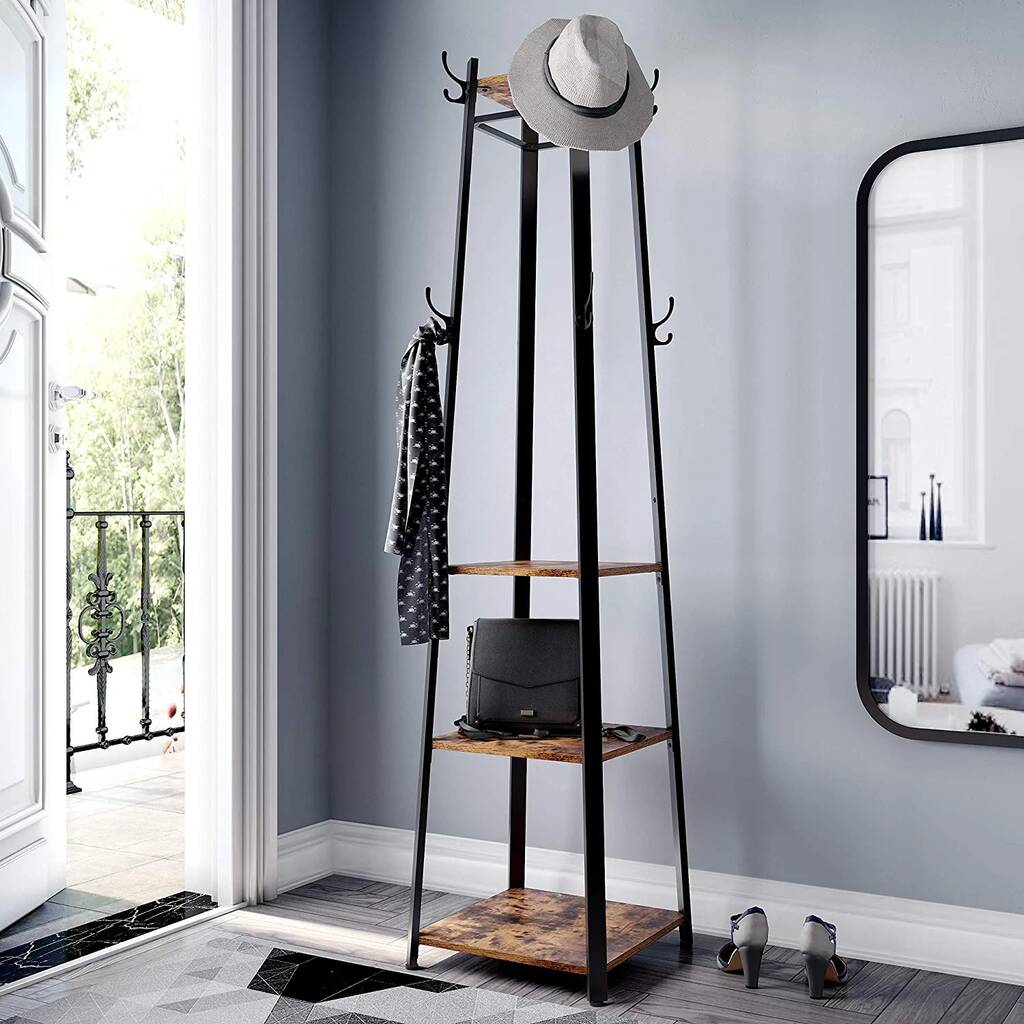 Industrial Coat Rack Stand With Three Shelves, 1 of 7