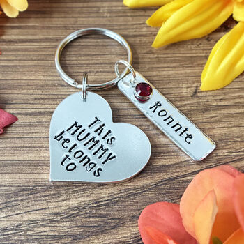 This Mummy Belongs To Heart Shaped Keyring. Swarovski Birthstones, 3 of 8