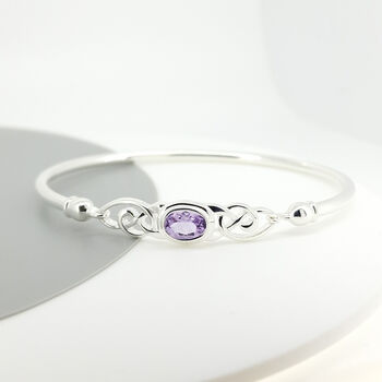 Solid Sterling Silver Celtic Amethyst Bangle, 3 of 8