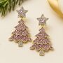 Pink Rhinestone Christmas Tree Statement Earrings, thumbnail 1 of 4