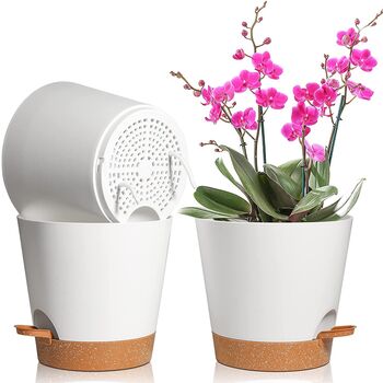 Set Of Three White Self Watering Plants Pots, 3 of 8