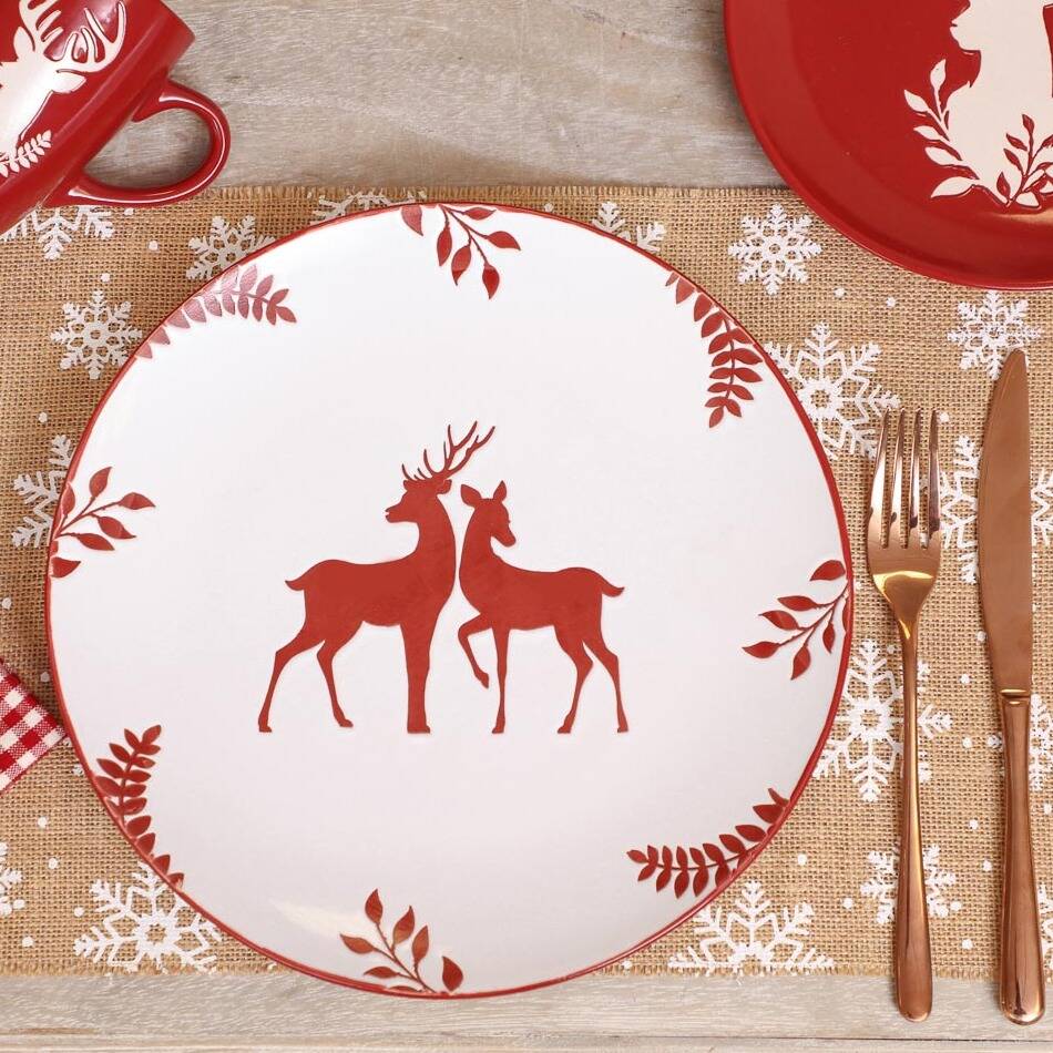 Red Reindeer Christmas Dinner Plates, 1 of 10