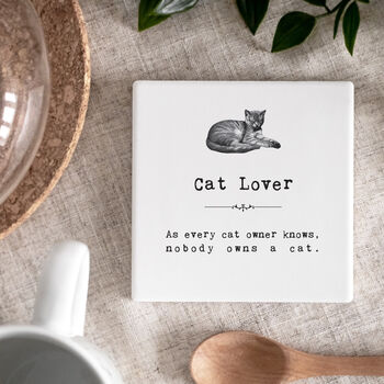 Set Of Two Ceramic Cat Lover Coasters In Gift Box, 4 of 10