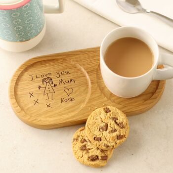 Personalised Children’s Drawing Solid Oak Tea And Biscuit Board, 9 of 9