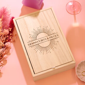 Personalised Sun Wooden Jewellery Case With Mirror, 12 of 12
