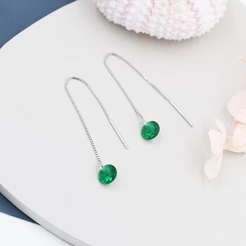 Emerald Green Cz Dot Threader Earrings, 2 of 10