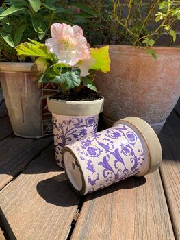 Aged Blue Floral Ceramic Plant Pot – Garden Planter, 3 of 5