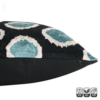 Silk Ikat Velvet Cushion Cover Teal Blue Dots 40x40cm, 3 of 5