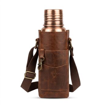 Hammered Copper Water Bottle And Geunine Leather Carrying Bag Set, 8 of 11