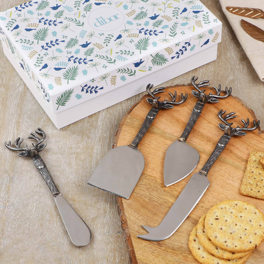 Set Of Four Highland Stag Cheese Knives By Dibor