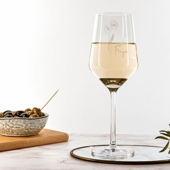 Personalised Wine Glass With Engraved Birth Flower, 8 of 9
