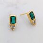 Emerald Geometric Stud Earrings Gold Plated, thumbnail 3 of 6