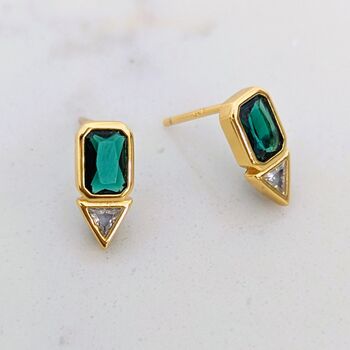 Emerald Geometric Stud Earrings Gold Plated, 3 of 6