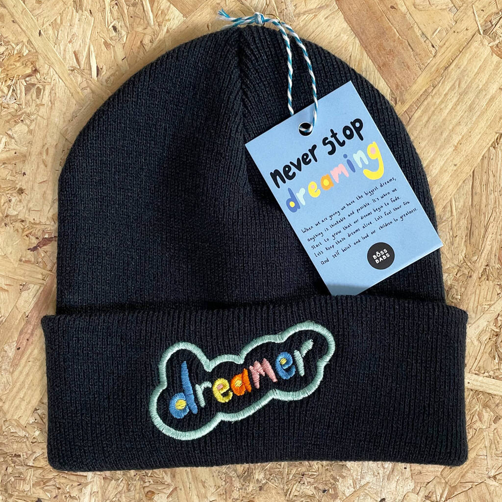 Dreamer Embroidered Beanie Hat, 1 of 6
