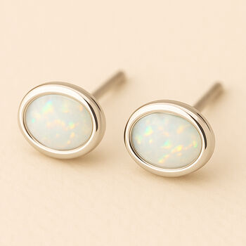 Sterling Silver White Opal Oval Stud Earrings, 10 of 10