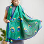 Peacock Feather Print Silk Scarf, thumbnail 1 of 5