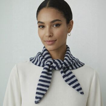 Personalised Navy And Soft Grey Stripe Triangle Scarf, 4 of 4