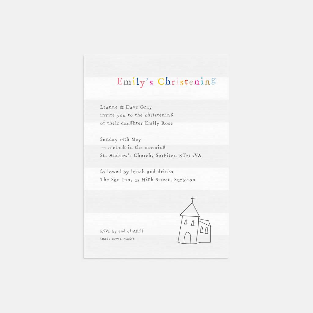 Image of 20 Little Church Stripe Christening Invitations