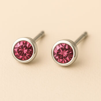 Sterling Silver October Tourmaline Birthstone Stud Earrings, 4 of 4