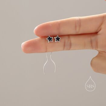 Black Star Bezel Cz Crystal Threader Earrings, 3 of 10