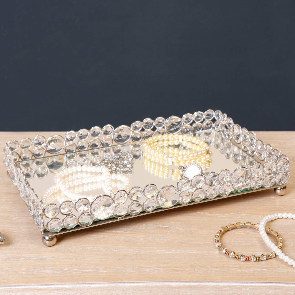 Antique Style Rectangular Jewelled Mirror Tray By Dibor