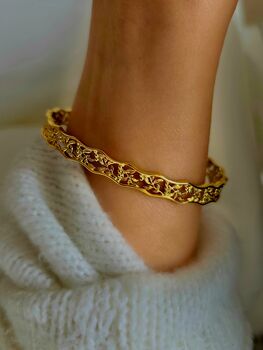 16 K Gold Floral Cut Out Adjustable Cuff Bracelet Hollow Vine Design Elegant Gold Plated Filigree Bracelet Gift For Her, 2 of 9
