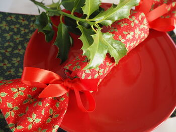 Red Holly Themed Reusable Christmas Crackers, 9 of 12