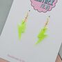 Neon Green Glitter Lightning Bolt Earrings Small And Large, thumbnail 6 of 10