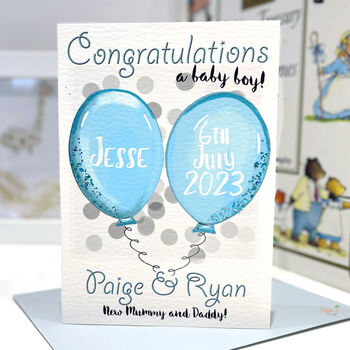 Personalised Balloons Congratulations New Baby Card, 3 of 9