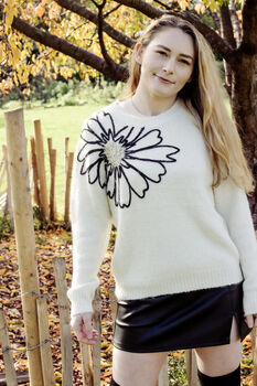 Cream Flower Outline Shoulder Detail Jumper, 2 of 8