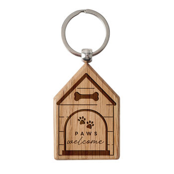 'Paws Welcome' Dog House Shaped Keyring, 3 of 3