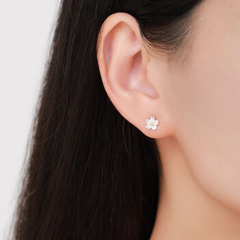 Sterling Silver Dainty Little Cherry Blossom Flower Floral Stud Earrings, 4 of 9