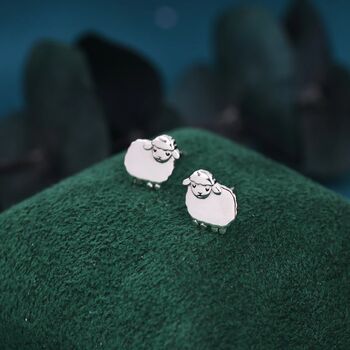 Fluffy Sheep Stud Earrings In Sterling Silver, 4 of 11