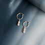 Sterling Silver Double Pearl Charm Hoop Earrings, thumbnail 3 of 6