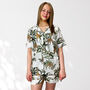 Giraffe And Leopard Print 100% Cotton Ladies Pyjama Short Set In White, thumbnail 2 of 8