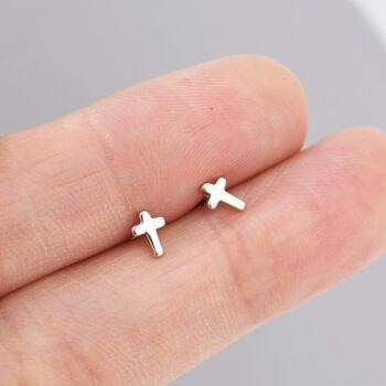 Sterling Silver Tiny Cross Earrings, 4 of 12